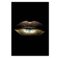 Nordic Sexy Gold Lips Black Background Canvas Painting Scandinavian Cuadros African Wall Art Pictures for Living Room Home Decor