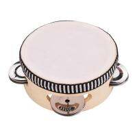 [ammoon]4 Inch Wooden Hand Tambourine with Metal Single Row Jingles Polyester Drum Skin Tambourines Entertainment Musical Timbrel for Adults Kids Dancine Singing Party