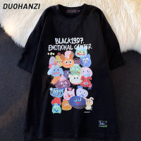 DUOHANZI เสื้อยืดผู้หญิงลายการ์ตูนอเมริกัน,แขนสั้นพิมพ์ลายสนุก2023ใหม่เสื้อคู่ขนาดใหญ่