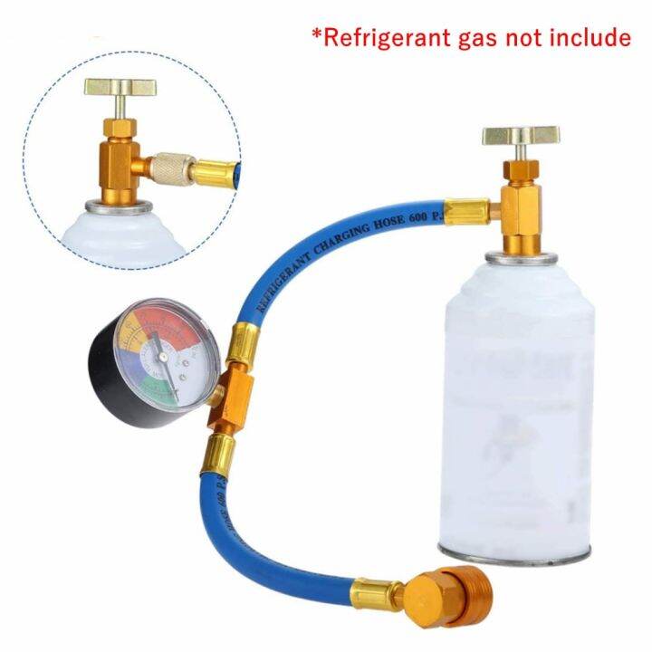 R134a Refrigerant Gas Refill Hose Kit Freon Recharge Gauge Tool 1/2
