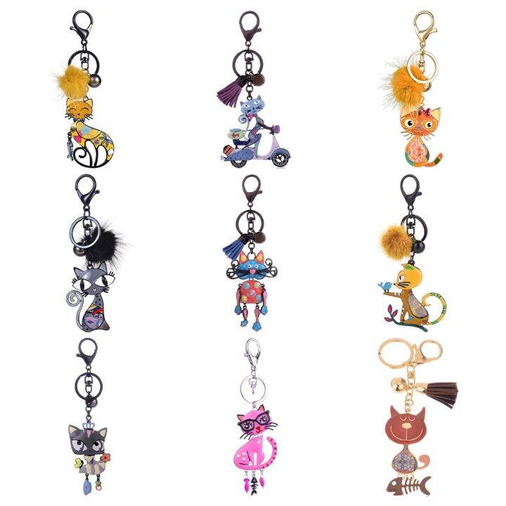 clearance-cute-cat-keychain-fashion-alloy-enamel-cartoon-animal-tassels-key-chain-keyring-birthday-for-women-kid-bag-key-gifts