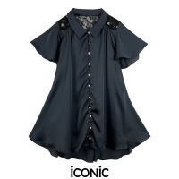 iCONiC BLACK Laxe TOP #9073 เสื้อยาวคอปก แขนระบาย ผ้าไหมชีฟอง อก40" ยาว33" เดรสแฟชั่น เดรสออกงาน เดรสสั้น เดรสทำงาน เดรสงานแต่ง เดรสไฮโซ เดรสหรู