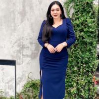 PLUS SIZE MAXI DRESS  เดรสสาวอวบ ใส่ออกงาน ผ้าวูลเวฟ รุ่นแอนนาเบล (S98)