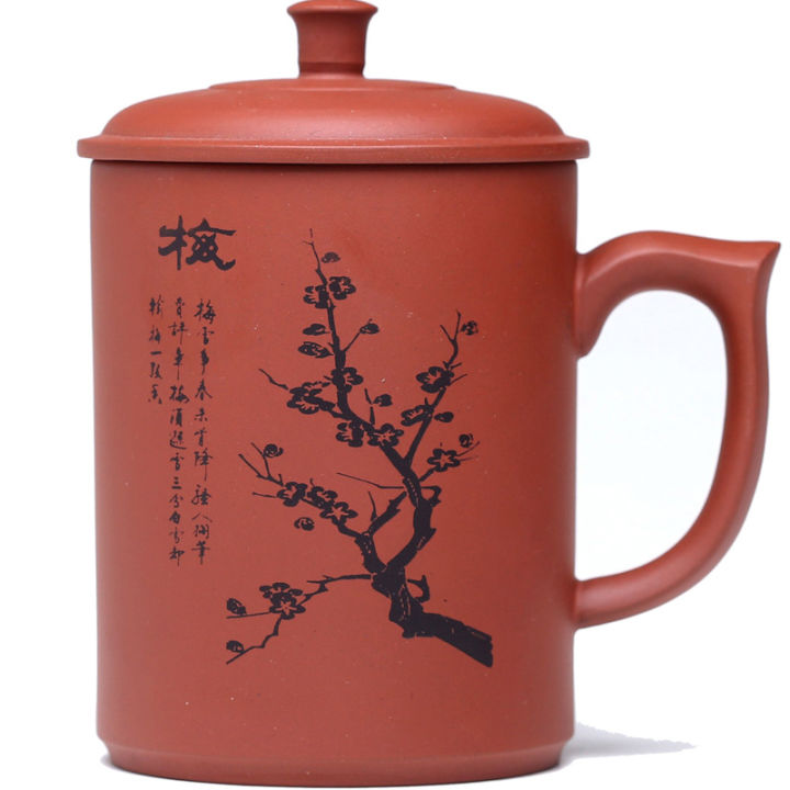 yixing-ถ้วยน้ำถ้วยทรายสีม่วงความจุมากของผู้ชายมีฝาปิดชุดน้ำชาทำชาถ้วยเซรามิกงานช่างทำมือ