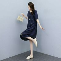 Spot parcel post Cotton and Linen Loose Slimming Dress Summer New Womens Belly Covering Western Style Younger Fashion Casual Belly Covering Mid-Length
