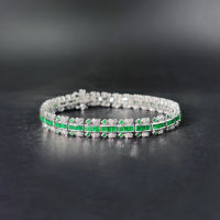 Emerald Diamond Bracelet สร้อยข้อมือเพชรมรกต มรกตแท้สีเขียวสด เนื้อสะอาด ประดับเพชรแท้น้ำ96-97 ตัวเรือนเป็นทองขาว18k