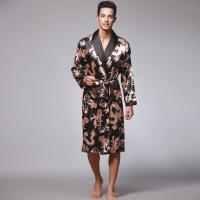 ผู้ชายฤดูร้อนฤดูใบไม้ร่วง Kimono Bath Robe ผ้าไหมซาติน Golden Dragon ยาวเสื้อคลุมอาบน้ำ Plus ขนาด Dressing Gown เข่าความยาวสีดำ Sleepwear