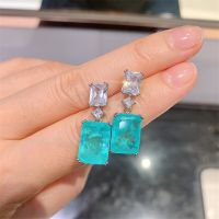 QTT ต่างหูห้อยสี่เหลี่ยมผืนผ้า Paraiba มรกตพลอยทัวร์มาลีนต่างหูสตรี925เงินสเตอร์ลิงเครื่องประดับงานแต่งงาน2021