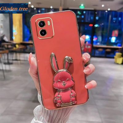 Andyh New Design For Vivo Y15S Y15A Y01 Case Luxury 3D Stereo Stand Bracket Smile Rabbit Electroplating Smooth Phone Case Fashion Cute Soft Case