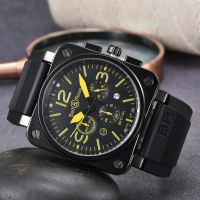 Bell &amp; Ross นาฬิกาข้อมือ สายเข็มขัดยาง สเตนเลส 6-Pin ทรงสี่เหลี่ยม แฟชั่นสําหรับผู้ชาย