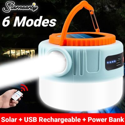 ◙ Solar LED Camping Light USB Rechargeable Bulb For Outdoor Tent Lamp Portable Lanterns Emergency Power Bank BBQ Hiking Flashlight