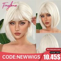 Platinum Blonde Short Bob Synthetic Hair Wigs with Bangs White Straight Lolita Layered Wig for Women Cosplay Daily HeatResistant Wig  Hair Extensions