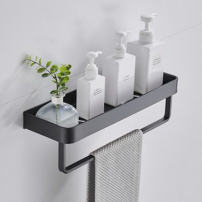 Black Aluminum Towel Shelf Bathroom Storage Rack Wall-mounted Tray Rack Vanity Shower Caddy Rack Spice Organizer 304050cm