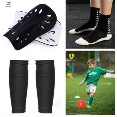 1 set of children teenagers elastic porous breathable plates and leg covers leg covers with pockets football leg pads protective equipment professional leg sports net socks