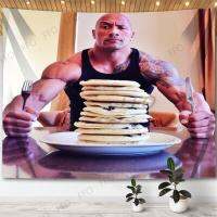 Dwayne Johnson Eating Blueberry Pancakes Tapestry Wall Hanging Funny Meme Tapestries Aesthetics Home Decor Bedroom Sofa Blanket Wall Stickers  Decals