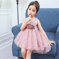 HIIU Baby Girls Sleeveless Dress Princess Appliques Floral dresses 6M-2Y