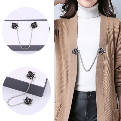 Women Alloy Knitting Sweater Elegant Vintage Cardigan Collar Rose Flower Collar Clip Gifts Jewelry Unisex
