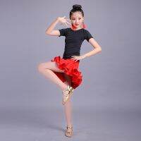 【cw】 Children S Latin Dance Skirt Summer Children S Latin Dance Clothes Short-Sleeved Girls Comition Examination Exercise Clothing Short-Sleeved Dancing Dress 【hot】