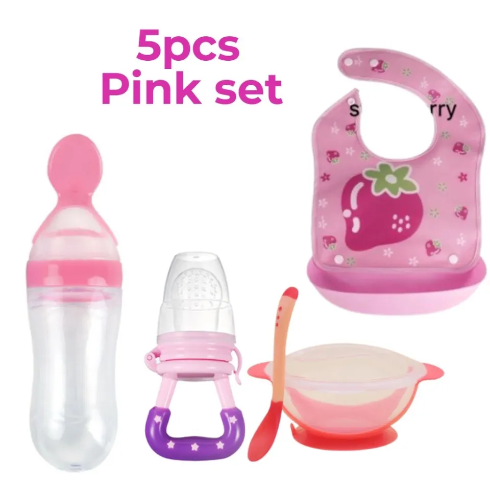 5pcs/Set Baby Feeding Set BPA Free Complete meal set Utensils Bib Pacifier  Spoon Bottle bowl set