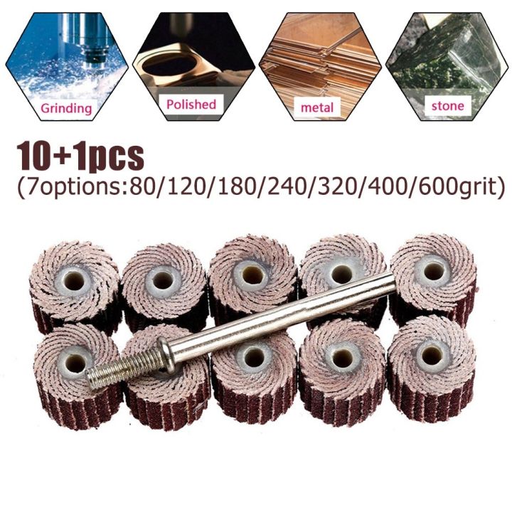 10pcs-1-mandrel-flap-wheel-disc-sanding-drill-abrasive-sandpaper-80-600grit-polishing-grinder-for-rotary-dremel-tools