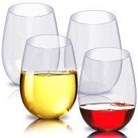 【CW】◄♕  Plastic Spirits Stemless Wine Glasses for or (Set of 4)-12oz-14oz Tasting Wedding Anniversary