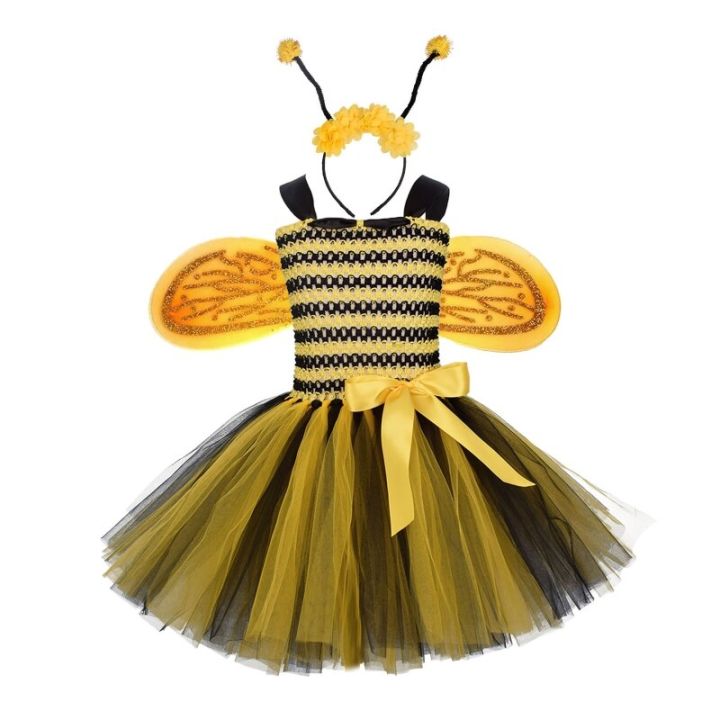 Bee Costume Accessories Set -Bee Ears Headband Wings Tutu Skirt Accessories  Kit For Bee Costume For Toddlers Kids Girls 