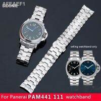 สายนาฬิกา Panerai สำหรับผู้ชายสาย PAM441 111สายรัดเหล็กสแตนเลสแบบมีตะขอผีเสื้อ24มม.