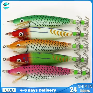 Crazyfly 10Pcs Fishing Lure Sinker Squid Jig Hook Wooden Shrimp