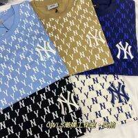 MLB A Check NY เสื้อยืดแขนสั้นพิมพ์ลายเต็มตัวสำหรับผู้ชายและผู้หญิงโอเวอร์ไซส์เสื้อยีนส์คลุมยาวโลโก้คู่รักยอดนิยมของเกาหลีดั้งเดิม