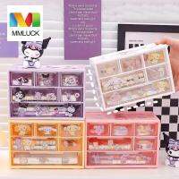 MMLUCK กล่องเก็บของลายการ์ตูน6ช่องน่ารักกล่องลิ้นชักจัดของพลาสติกพร้อมสติกเกอร์กล่องคัดแยกเดสก์ท็อป