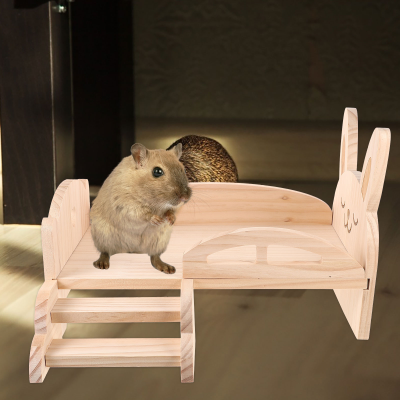 แพลตฟอร์มหนูแฮมสเตอร์ไม้ตลกของเล่นที่มีเสถียรภาพหนูตะเภาเตียงสัตว์เลี้ยงขนาดเล็กสก์ท็อป Chinchilla