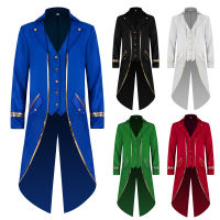 2022 New Halloween Tuxedo Mens Gothic Jacket Steampunk Tailcoat Long Coat Halloween Medieval Costume Frock Gold Trim Fit Coat