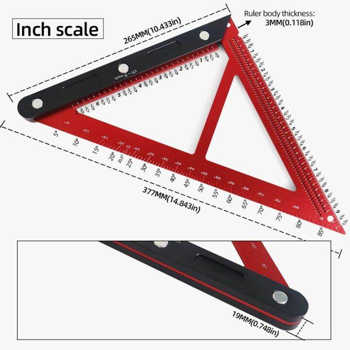 ไม้บรรทัดงานไม้ขนาด9นิ้วไม้บรรทัดสามเหลี่ยมเจาะรูปรับเครื่องวัดความแม่นยำได้หลายมุมไม้บรรทัดสี่เหลี่ยมเครื่องมือวัดทำเครื่องหมาย