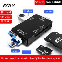 Ecicy SD Card Reader เครื่องอ่านการ์ด USB C 6 In 1 USB 2.0 Tf/mirco SD เครื่องอ่านการ์ดหน่วยความจำอัจฉริยะ Type C OTG Flash Drive Cardreader Adapter