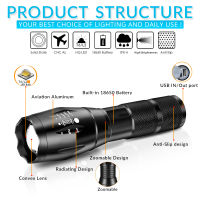 USB LED Tactical Flashlight Rechargeable Lanterna X900 Output Torch Zoomable Waterproof Shock Flashlight for Camping