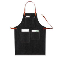 Bartender Baker Casual Removable Bib Apron Uniform Work Adjustable BBQ Multi Pocket Barista Denim Chef Leather Strap