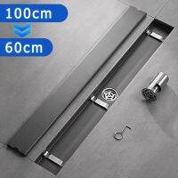 Invisible Tile Floor Drain Stainless Steel Grey Bathroom Shower Long Linear Water Drainage Side Floor Drain 60 70 80 90 100 CM Showerheads