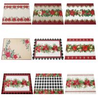 NEW Linen Christmas Poinsettia Flower Printed table place mat pad Cloth coffee tea placemat cup dining coaster doily kitchen