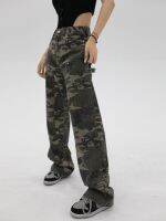 ❀ Sai Xiaolan camouflage casual jeans womens summer overalls straight army green design high street pants ins fashion