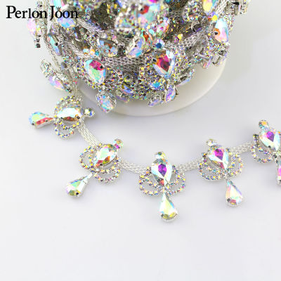 New AB Crystal Water Drop Rhinestone Trim Sparkling AB Color Glass Bridal Wedding dress Headdress decoration Chain ML118