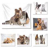 Dog and Cat Print Polyester Fabric Home Decor Rug Carpets Hanging Blanket Tapestry Wall Bedroom Knitting  Crochet