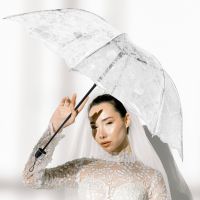 Wedding Props Vintage Umbrella Photo Bride Transparent Bridal Plastic Lace Decor Umbrellas