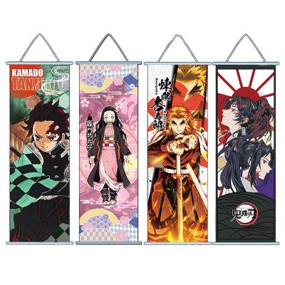 Demon Slayer Hanging Scroll Painting Hot Anime Wall Poster Nezuko Tanjirou Zenitsu Inosuke Home Decor Poster Bedroom Decor Tapestries Hangings