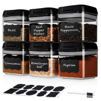 6 Pcs Mini Spice Jar Set-Black Small Plastic Food Storage Containers with Lids Kitchen Organizer Canister Set Herb Seasoning Box