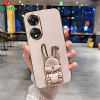 เคสโทรศัพท์สำหรับ OPPO A78 A58 4G เคสนิ่มชุบด้วยไฟฟ้าเคสป้องกันเลนส์ขอบตรงขาตั้งฝาครอบพร้อมตัวยึดปลอกกันกระแทก