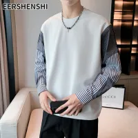 EERSHENSHI เสื้อกันหนาวแฟชั่นของผู้ชายลายทางแฟชั่นแต่งระบายเสื้อแบบหลวม