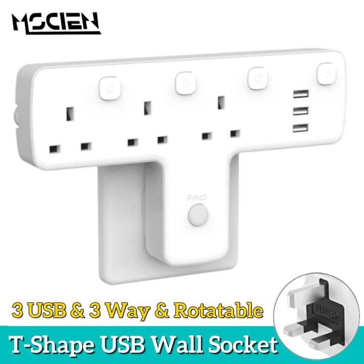 SMTPower Strip with USB Charging Ports Switch Rotatable Wall Socket UK ...