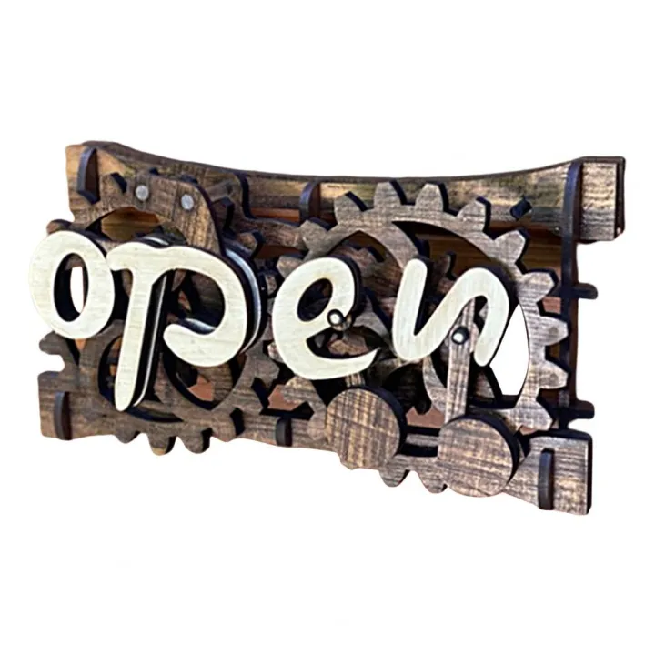 Open-Closed Sign Front Door Sign High Durability Gear Mechanism Wood ...