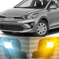 กันชนหน้ารถสำหรับ Kia RIO 2022 2023ฝาครอบไฟตัดหมอก LED กลางวัน Lampu Jalan มีสัญญาณไฟเลี้ยวสีเหลืองหลอดฮาโลเจนเดย์ไลท์