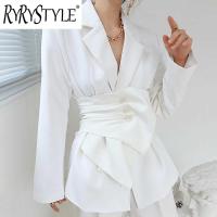 สีขาว Minimalist Blazer สำหรับหญิง Notched ผ้าคาดแขนยาวเสื้อเบลเซอร์แบบหรูหราหญิงแฟชั่นเสื้อผ้าใหม่2023